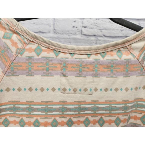 2/$25 LiLu Long Sleeve Scoop Neck Cream Blouse W/ Pale Pastel Geometric size L - Picture 8 of 12